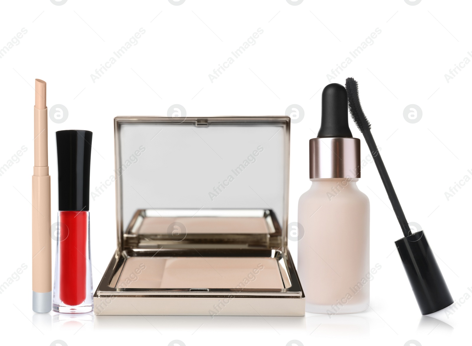 Image of Set with different decorative cosmetics on white background