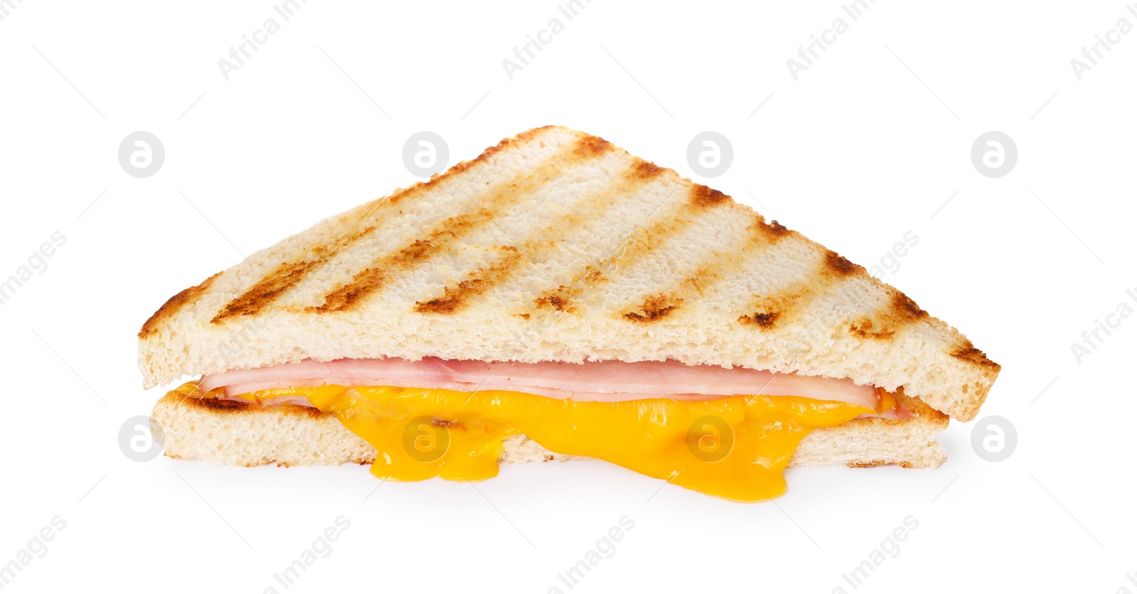 Delicious grilled sandwich with ham and cheese isolated on white Photo of Delicious grilled sandwich with ham and cheese isolated on white