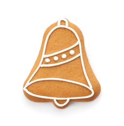 Tasty homemade Christmas cookie on white background