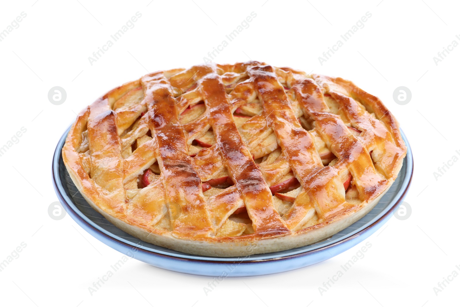 Photo of Delicious traditional apple pie isolated on white