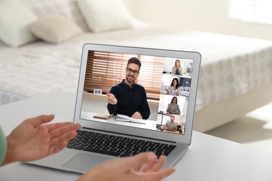 Image of Human resources manager conducting online job interview via video chat