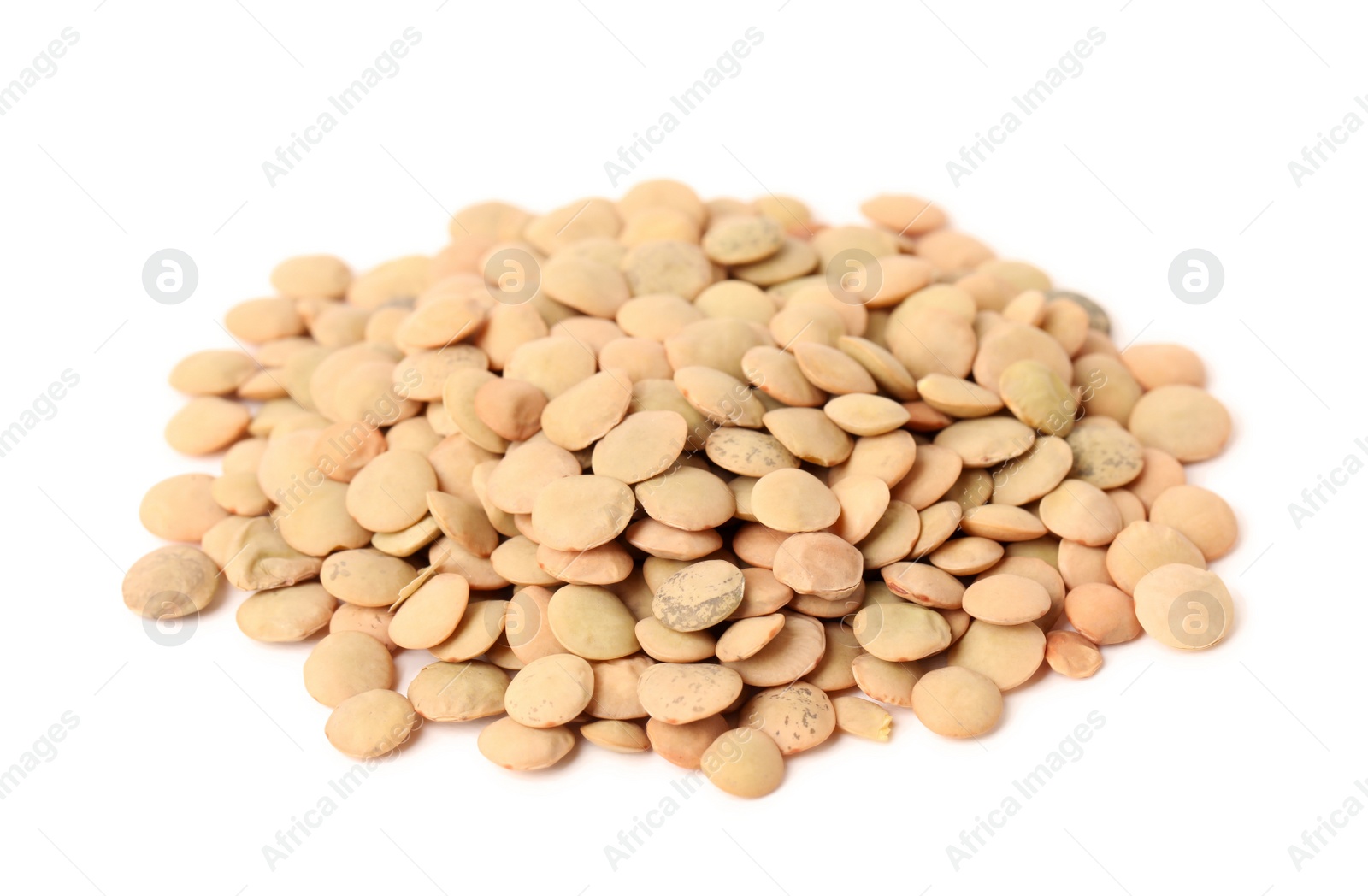 Photo of Pile of raw lentils on white background. Vegetable planting