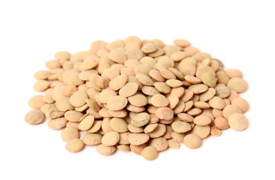 Photo of Pile of raw lentils on white background. Vegetable planting