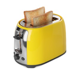 Photo of Electric toaster with bread slices isolated on white