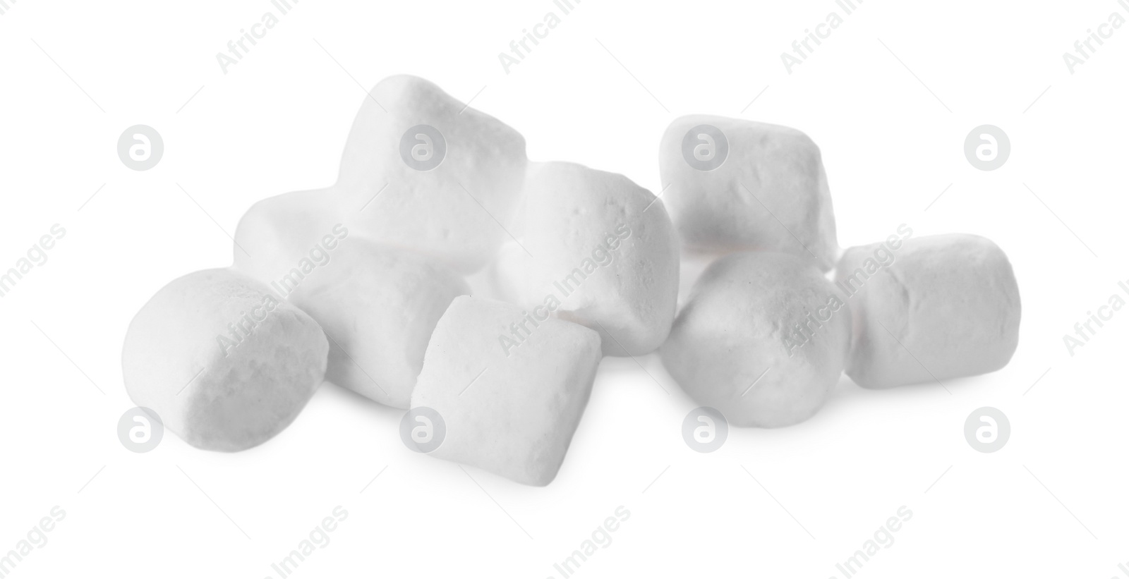 Photo of Pile of sweet puffy marshmallows isolated on white