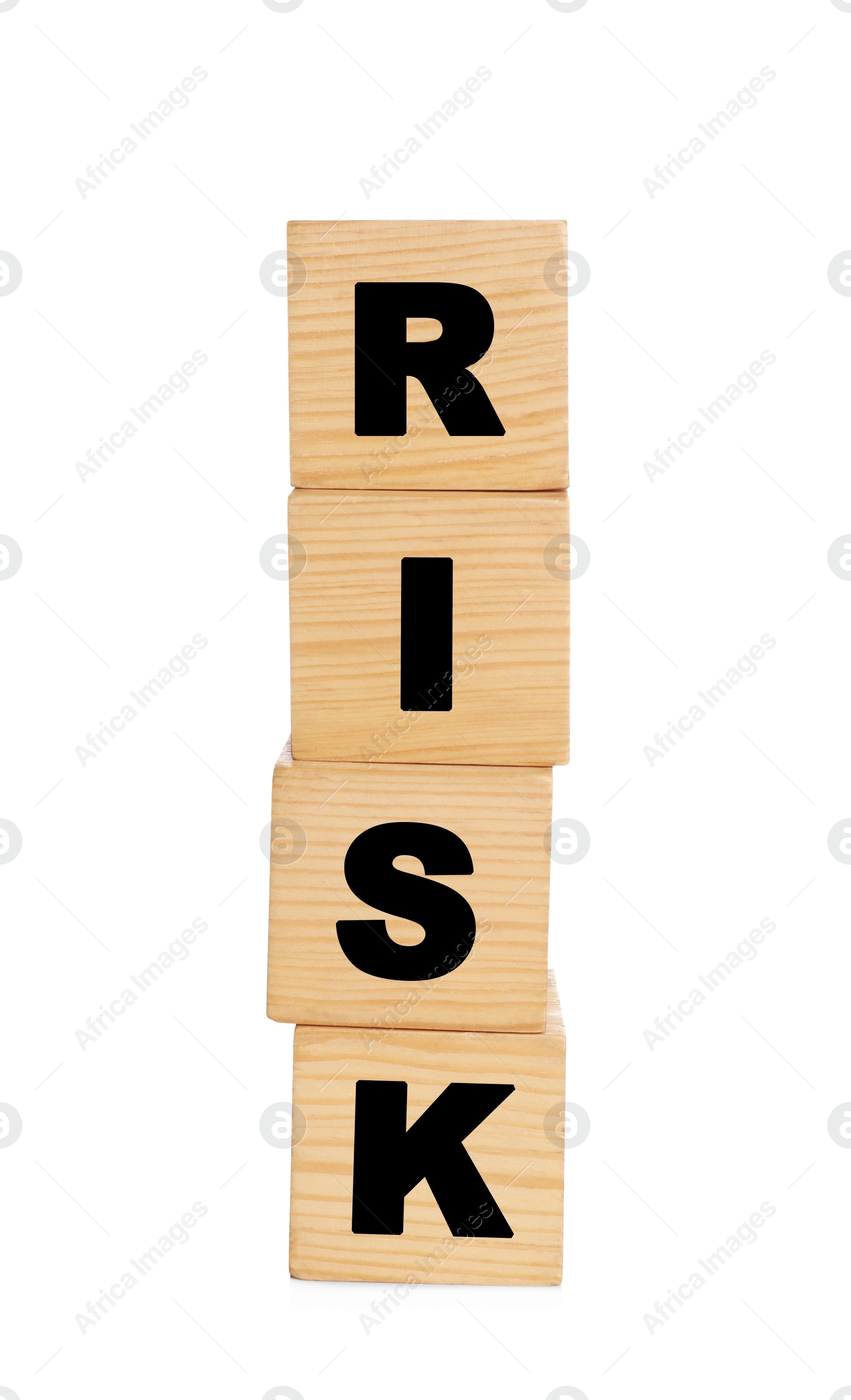 Photo of Word Risk made of wooden cubes on white background