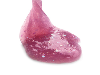 Photo of Flowing purple slime isolated on white. Antistress toy