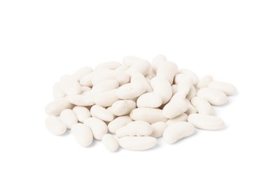 Photo of Pile of raw beans on white background. Vegetable planting