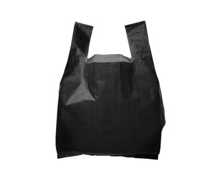 Photo of One black plastic bag isolated on white