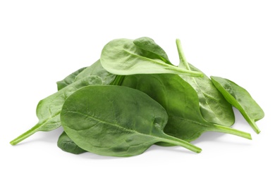 Photo of Pile of fresh spinach leaves isolated on white