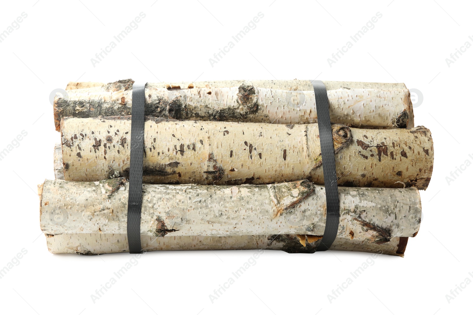 Photo of Bunch of cut firewood isolated on white