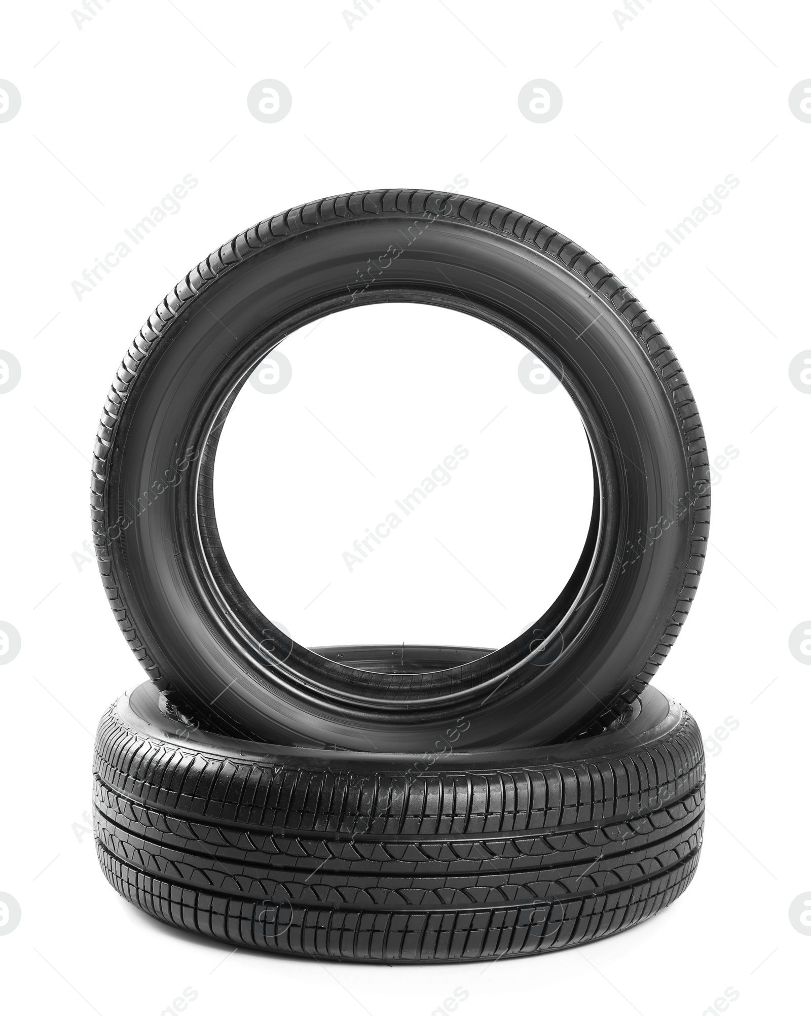 Photo of Car tires on white background