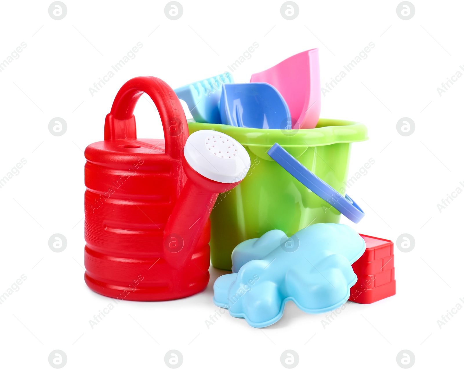 Photo of Set of children's plastic toys isolated on white