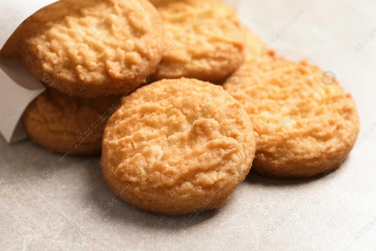 Photo of Tasty Danish butter cookies on table, closeup