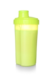 Protein shake in sport bottle isolated on white