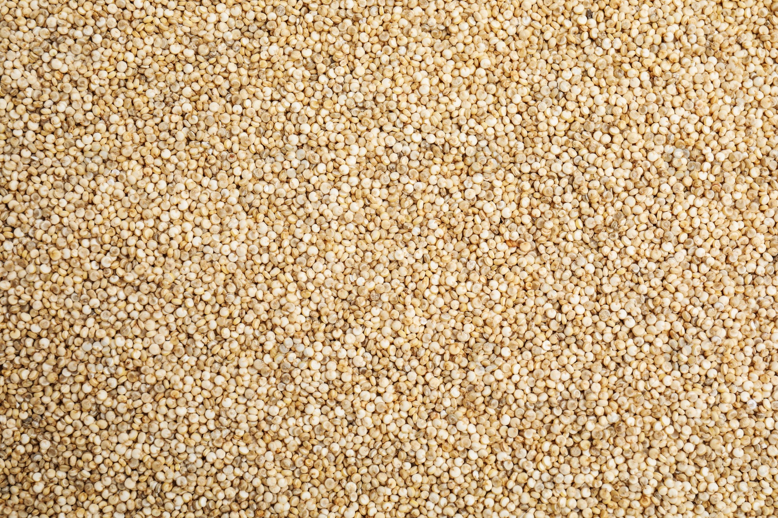 Photo of Heap of white quinoa as background, top view. Veggie seeds