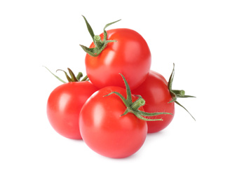 Photo of Tasty fresh raw tomatoes isolated on white