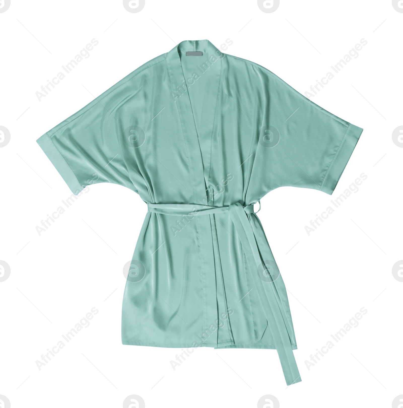 Photo of Pale green silk bathrobe isolated on white