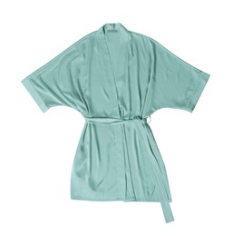 Pale green silk bathrobe isolated on white