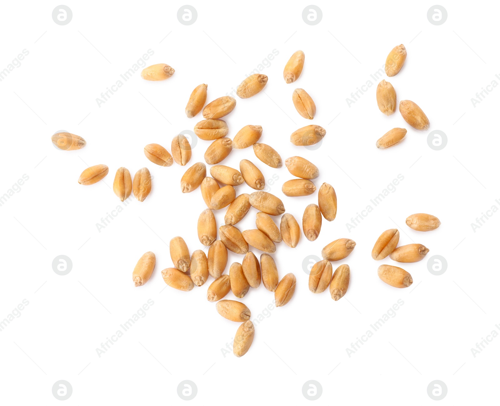 Photo of Pile of wheat grains on white background, top view