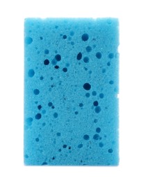 Photo of Light blue cleaning sponge isolated on white