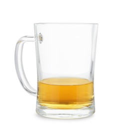 Almost empty mug of beer isolated on white
