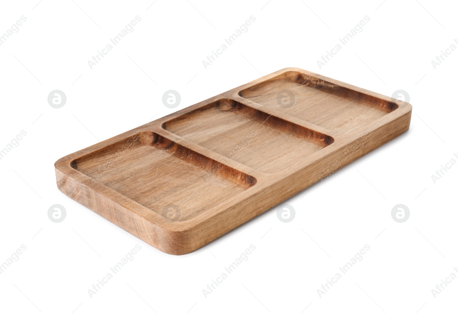 Photo of One wooden serving board isolated on white