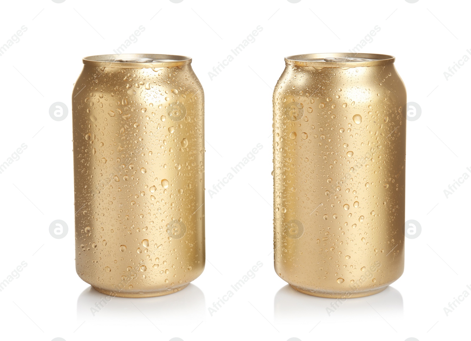 Photo of Aluminium cans of beverage on white background