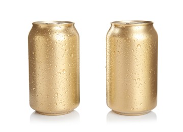 Photo of Aluminium cans of beverage on white background