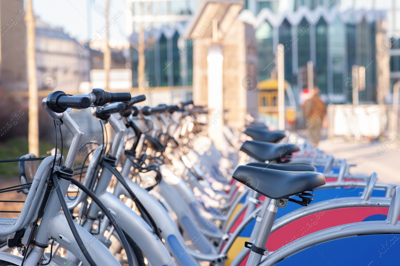 Photo of Parking with bicycles for rent on sunny day