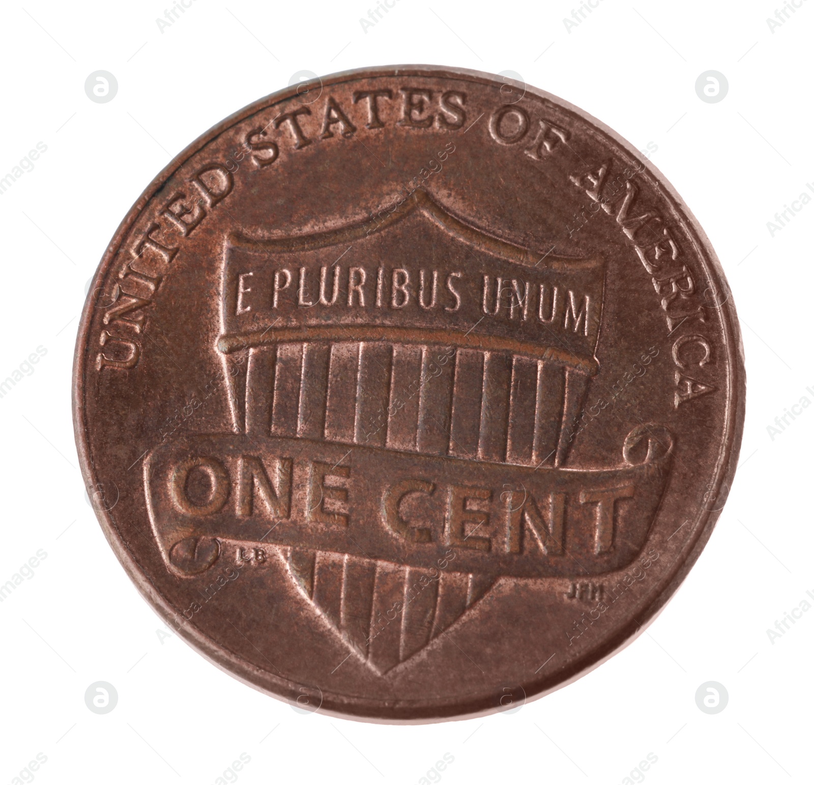 Photo of American coin isolated on white, top view