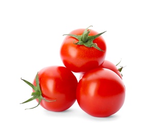 Photo of Fresh ripe red tomatoes on white background