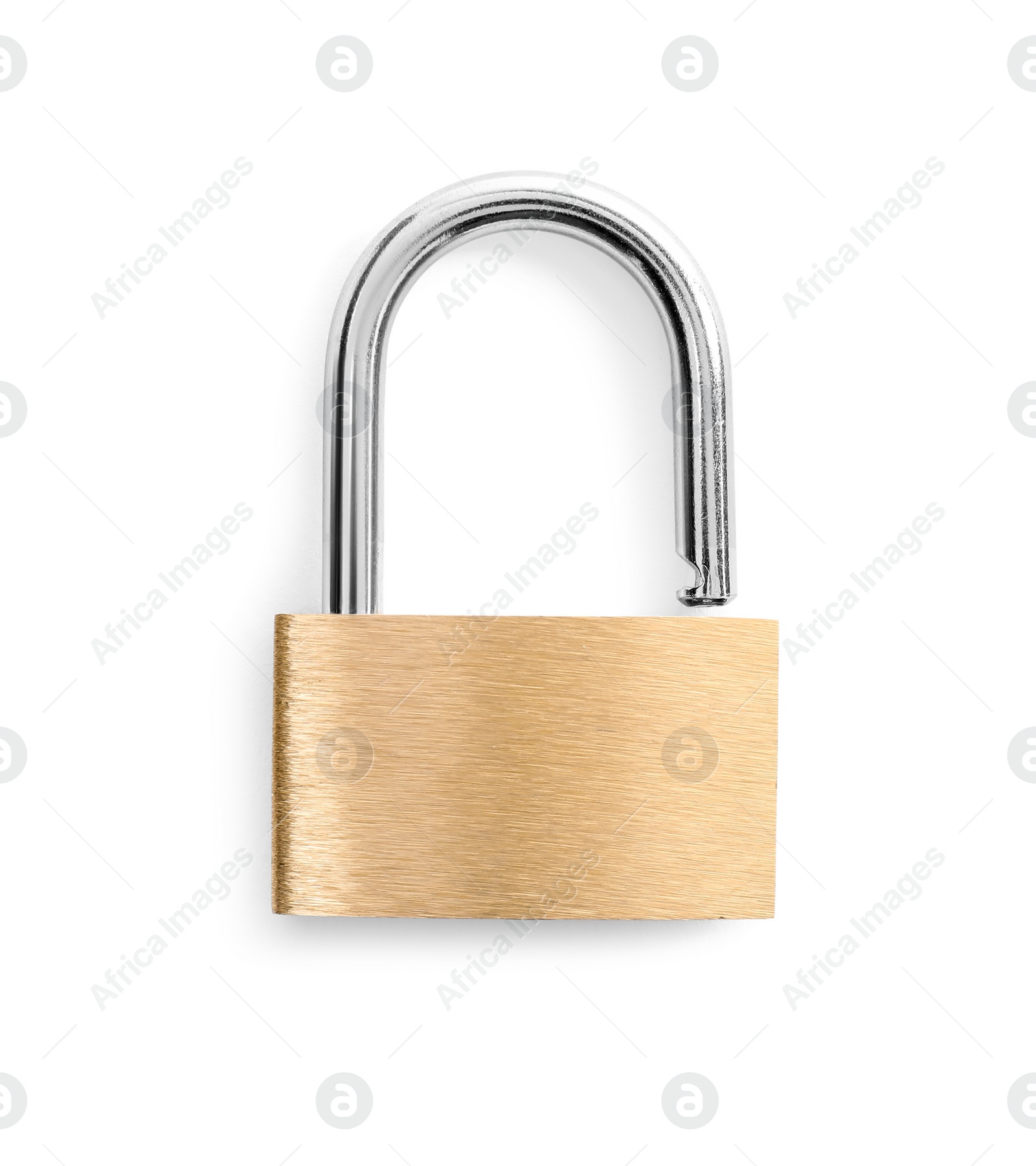 Photo of Steel padlock isolated on white, top view