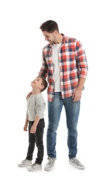 Photo of Portrait of dad and his son isolated on white