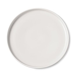 Photo of Empty beige ceramic plate isolated on white, top view