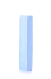 Blue piece of chalk on white background