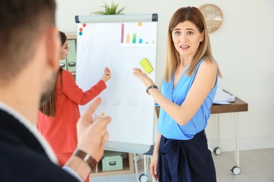 Office employees having argument at workplace