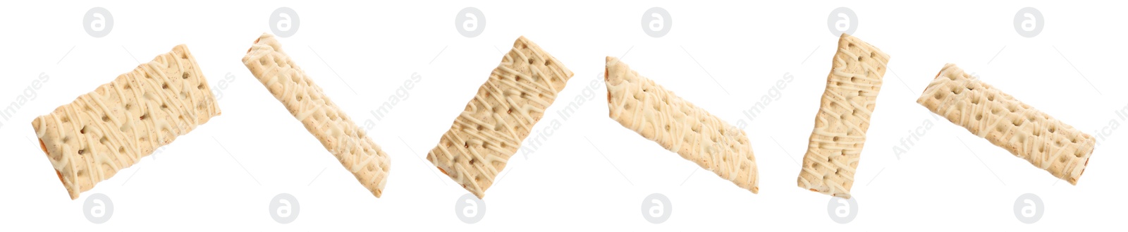 Image of Set of delicious cookies on white background. Banner design 