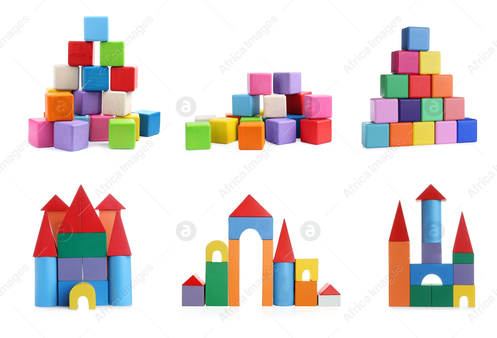 Image of Set with different building blocks isolated on white