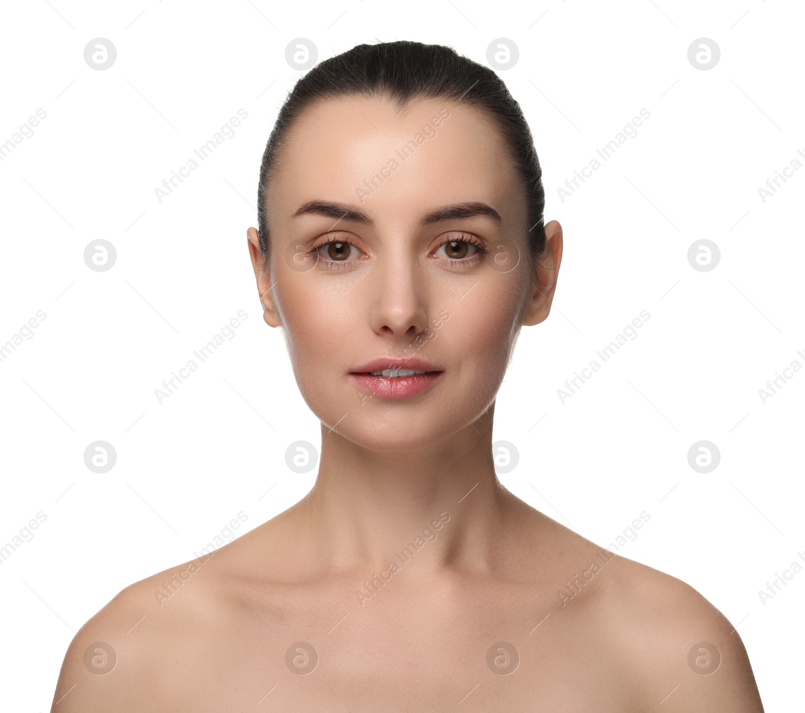 Photo of Portrait of beautiful young woman on white background