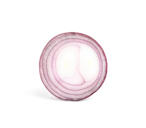 Photo of Fresh slice of red onion on white background