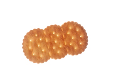 Photo of Crispy cracker isolated on white. Delicious snack