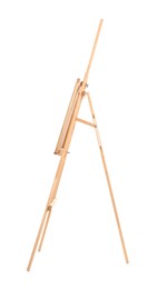 Photo of Wooden easel with board isolated on white. Artist's equipment