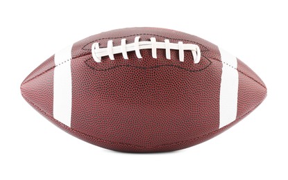 Photo of American football ball isolated on white. Sports equipment