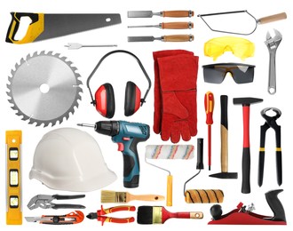Image of Set with different tools on white background