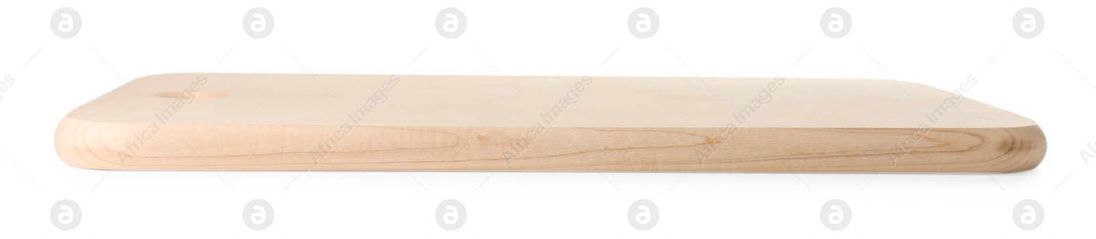 One wooden cutting board on white background Photo of One wooden cutting board on white background