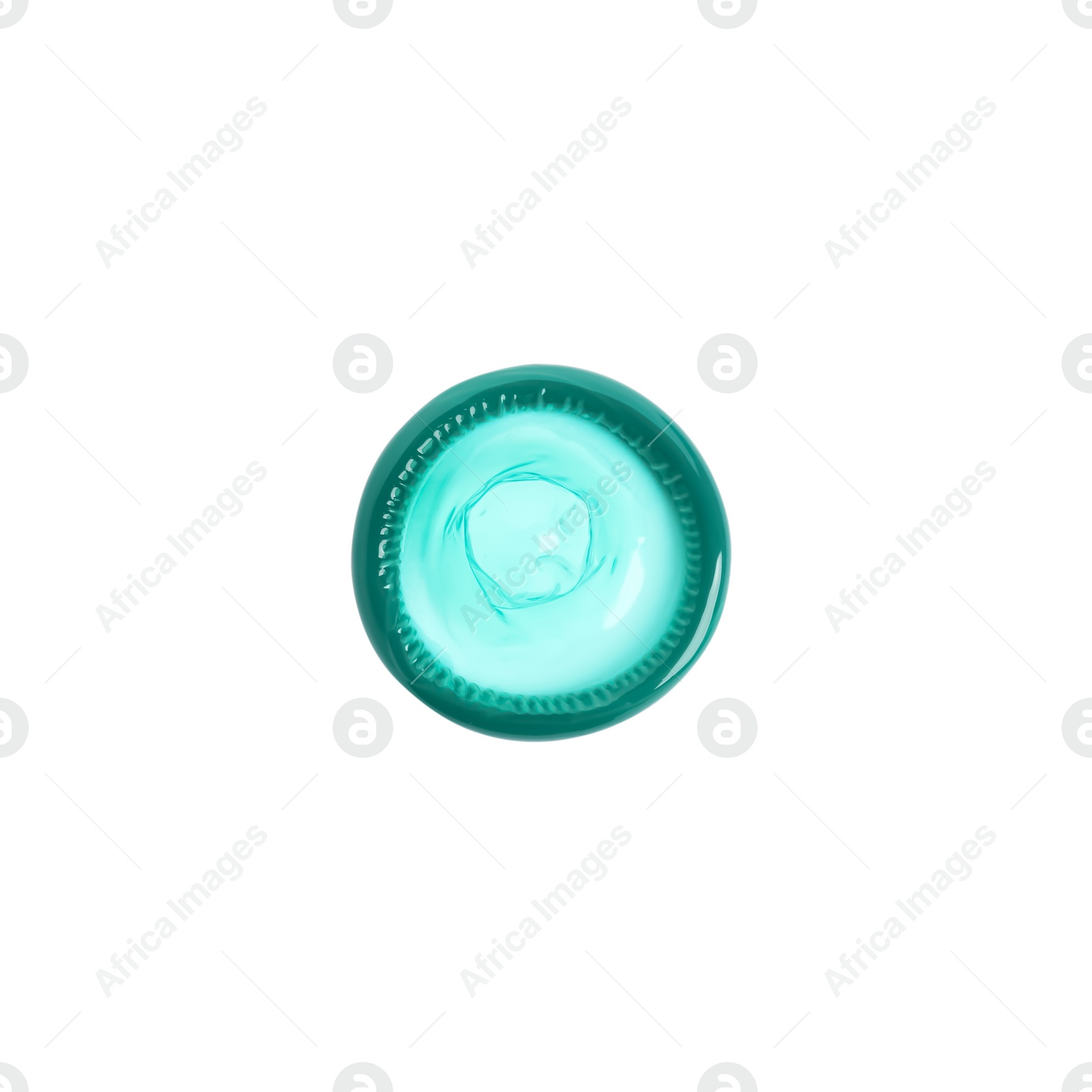 Photo of Unpacked green condom isolated on white, top view. Safe sex