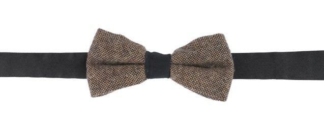 Stylish brown bow tie isolated on white