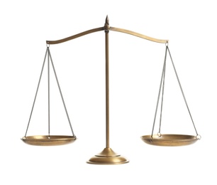 Scales of justice on white background. Law concept