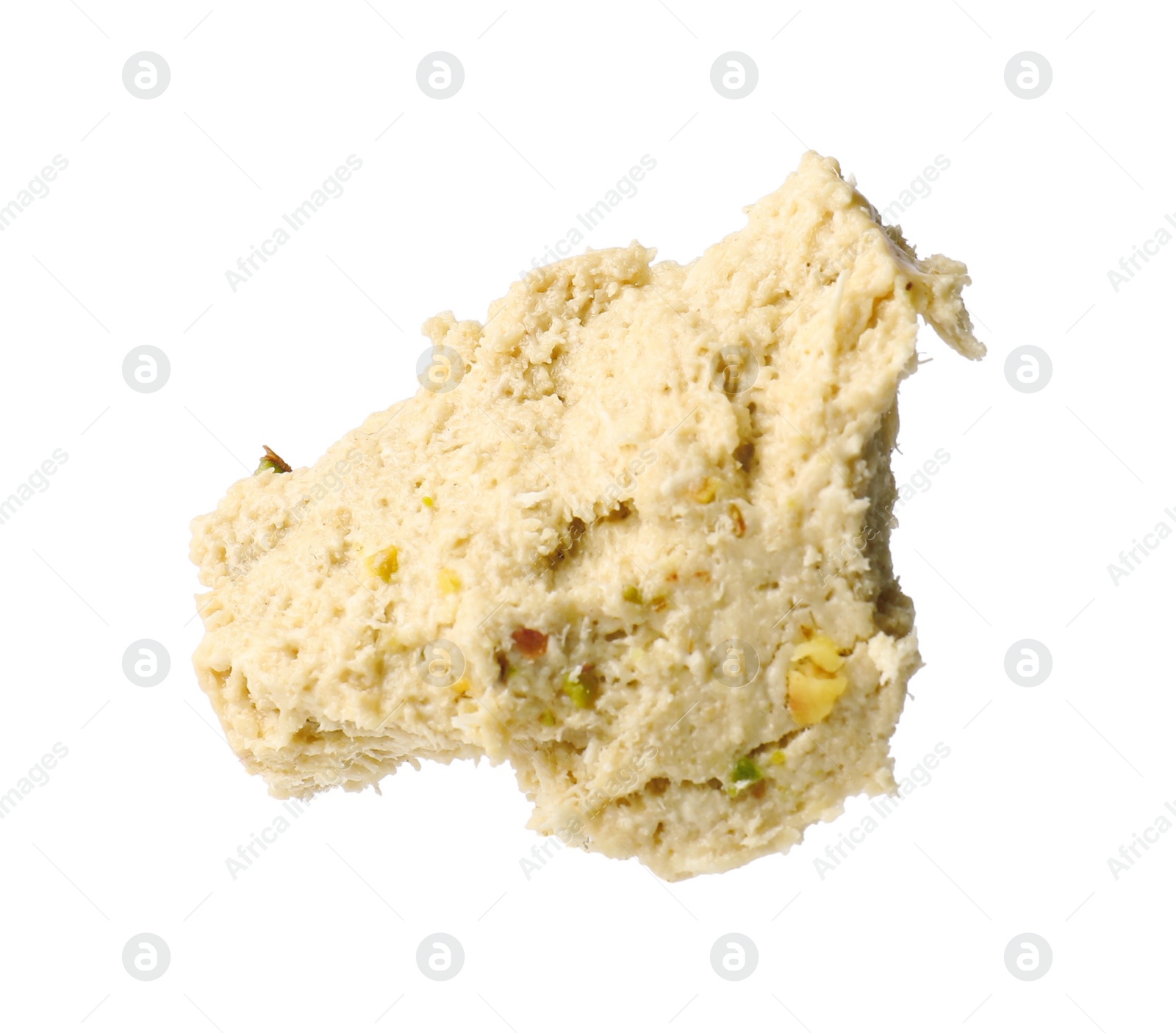 Photo of Piece of tasty pistachio halva isolated on white